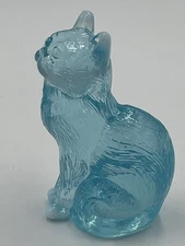 VTG Mosser Art Glass SKY BLUE Opalescent Cat/kitten 3” Figurine NEW OLD STOCK