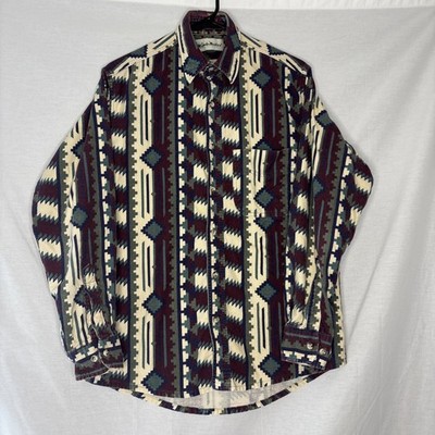Vintage 80s Gander Mountain Aztec Western Flannel Button Down Sz M Made in USA