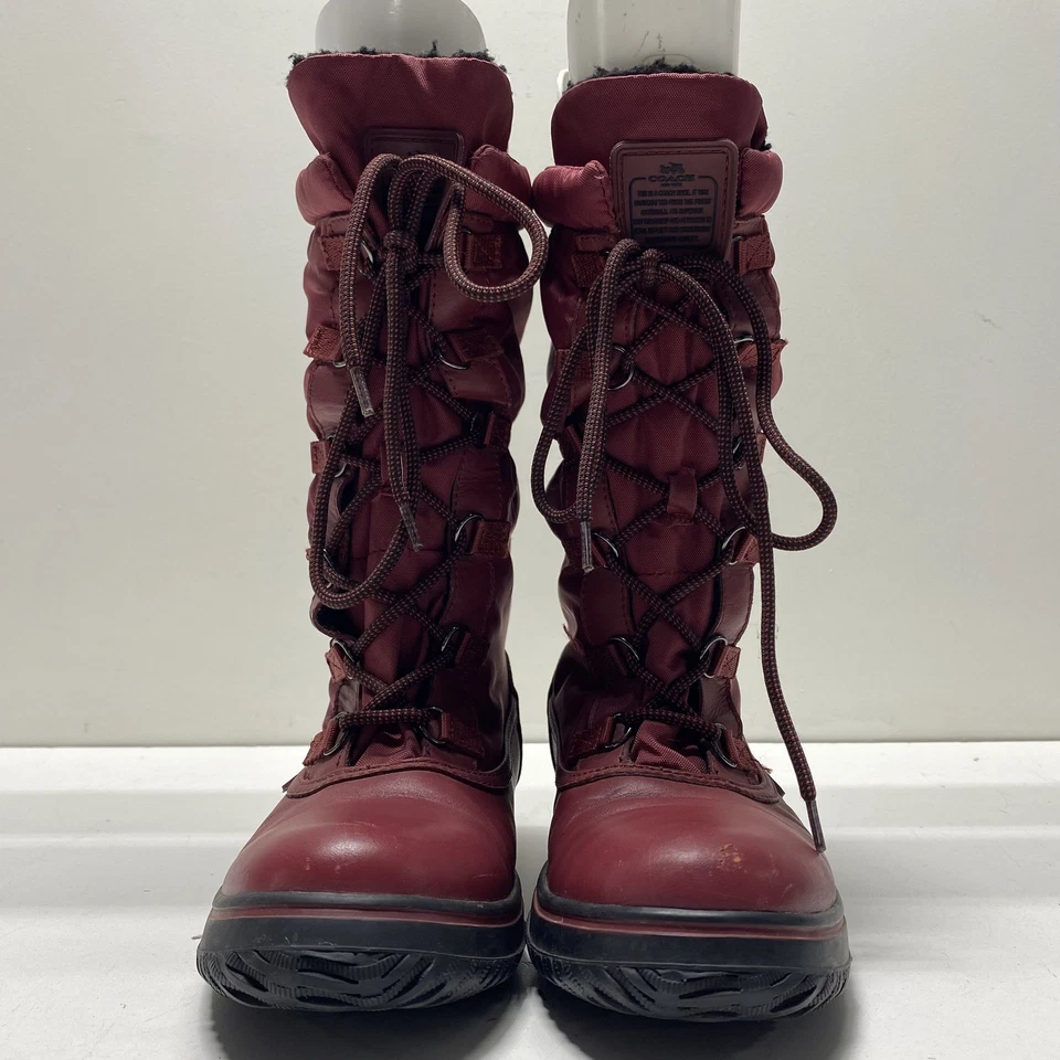 Coach Women's Burgundy Lace-Up Snow Boots Size 8.5B - Image 2 of 4