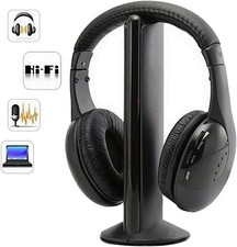 CUFFIE SENZA FILI WIRELESS CON BASETTA MICROFONO PC TV MUSICA RADIO MP3 5 IN 1