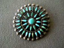 OLD Native American Zuni Turquoise Petit Point Cluster Sterlin Silver Pin Brooch