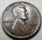 1921 U.S. Lincoln Wheat Cent Penny 109X
