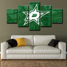 Dallas Stars NHL Hockey Sports Team Logo Green 5 Piece Panel Canvas Wall Art