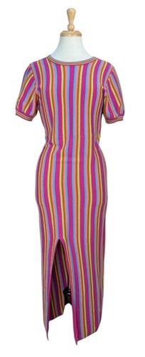 Rachel Antonoff Budde Multicolored Striped Puff Sleeve Knit Dress Size M