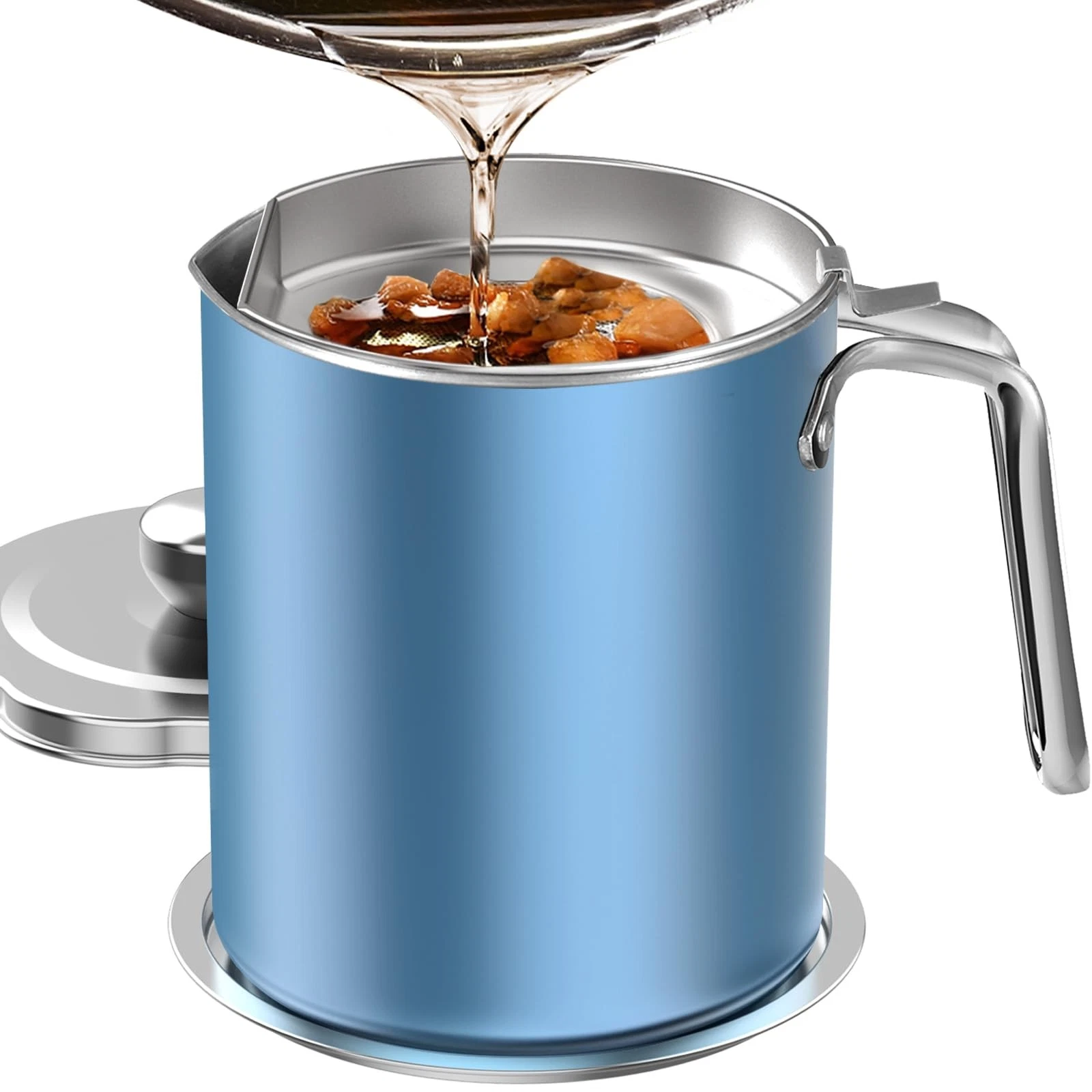 2L Bacon Grease Container with Strainer Cooking Oil Can for Kitchen
