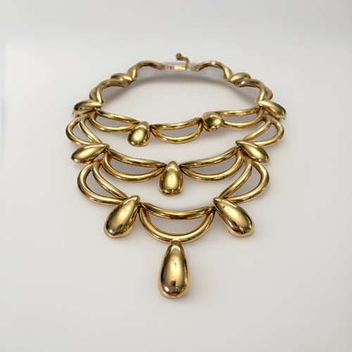 Vintage NAPIER Gold Tone Cascading Bib Necklace Teardrop Statement Signed