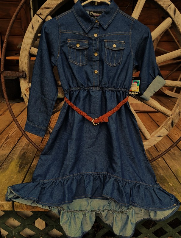 NWT Girls 10/12 Dollhouse Denim Hi-Low Dress - Ruffle - Roll -Tab Sleeves