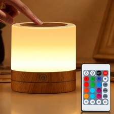Wood Grain RGB Kids Night Light, Portable USB Touch Lamp with Remote Dimmer