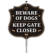 Beware of Dogs Keep Gate Closed Sign 10" x 10" With 28" Long Metal Stakes Clo...