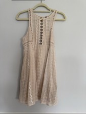 Free People Women's Sleeveless Mini Dress Size 6, Beige / White, Lined, Side Zip