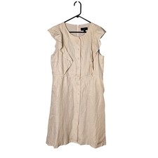 J.Crew Ruffle Linen Cupro Button Dress Beige Womens Size 14
