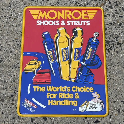 Vintage 1988 Monroe Shocks & Struts Metal Advertising Sign BC Hart Gas Oil