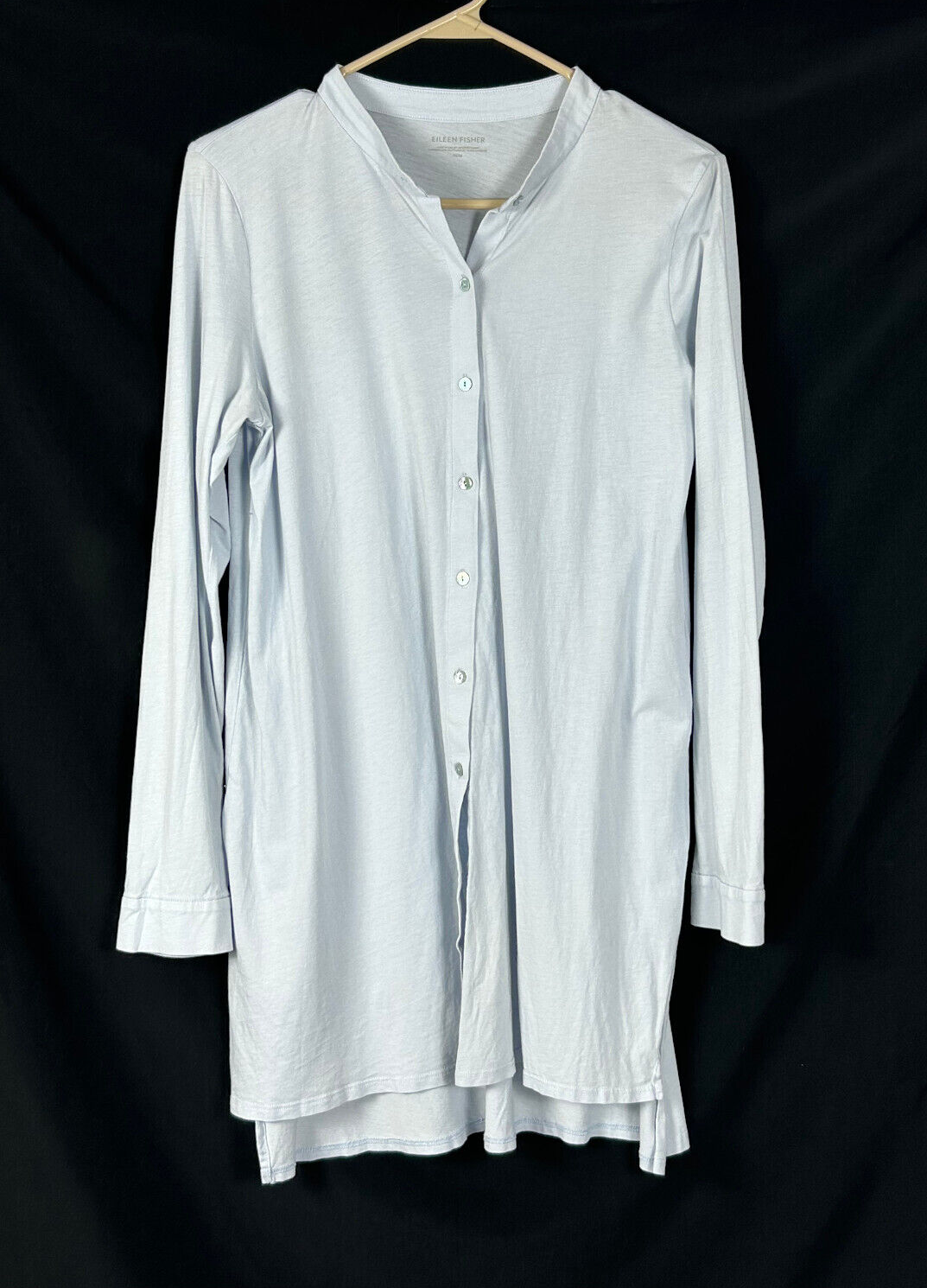 Top túnica mediana Eileen Fisher 100 % algodón tejido manga larga botón delantero orgánico