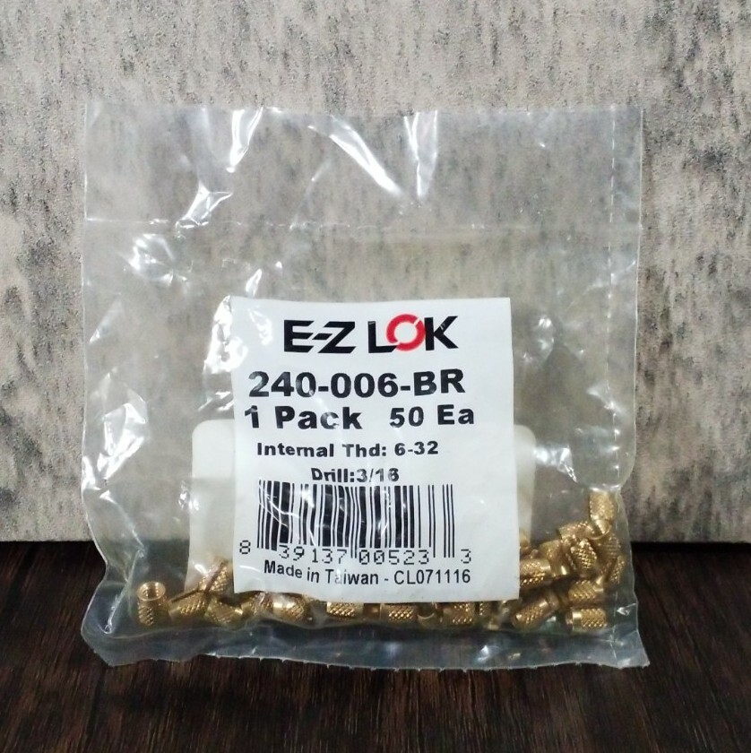 EZ-Lok 240-006-BR Brass Threaded Inserts Hardwood 6-32 Internal Thd Drill 3/16