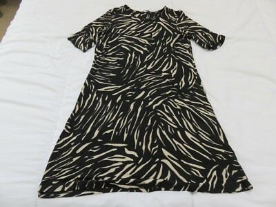 M&S PRETTY BLACK & BEIGE ANIMAL PRINT SOFT FINE JERSEY DRESS UK 12 EASY GOING
