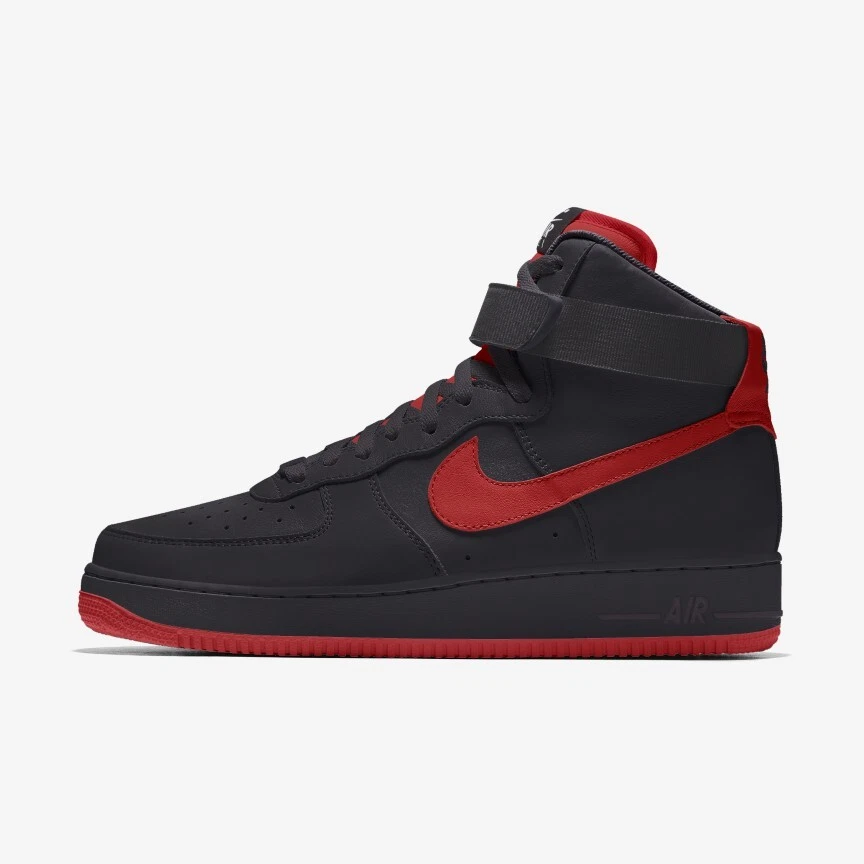 Nike Air Force 1 High Leather Black Red Swoosh All Sizes New Classic Boot |  eBay
