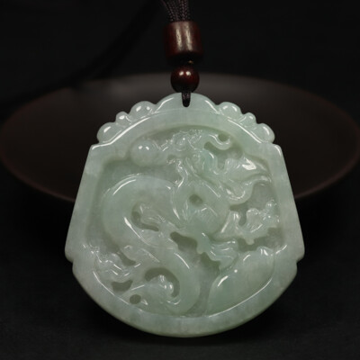 Certified Grade A 100% Natural Green Jadeite Jade Pendant Dragon Loong 龙 04635