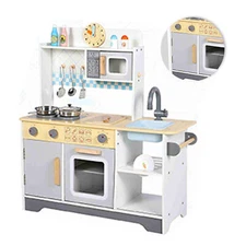 Wooden Play Kitchen Set with Toy Storage Plenty of Play Features Kids Playset US