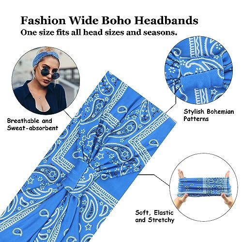 Boho Headbands for Women Wide Bandana Headbands Stretch Multicolored1 eBay
