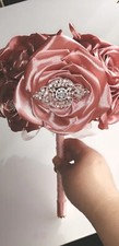 Bridal Bouquet Wedding / Shooting Party Satin Roses Rose Gold with Crystal Detail