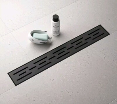 Bochni 60'' Matte Black Stainless Steel Linear Shower Drain BrickPattern Msrp$185