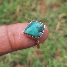Emerald Rough Gemstone Rose Gold Plated 925 Sterling Silver Ring Size 6