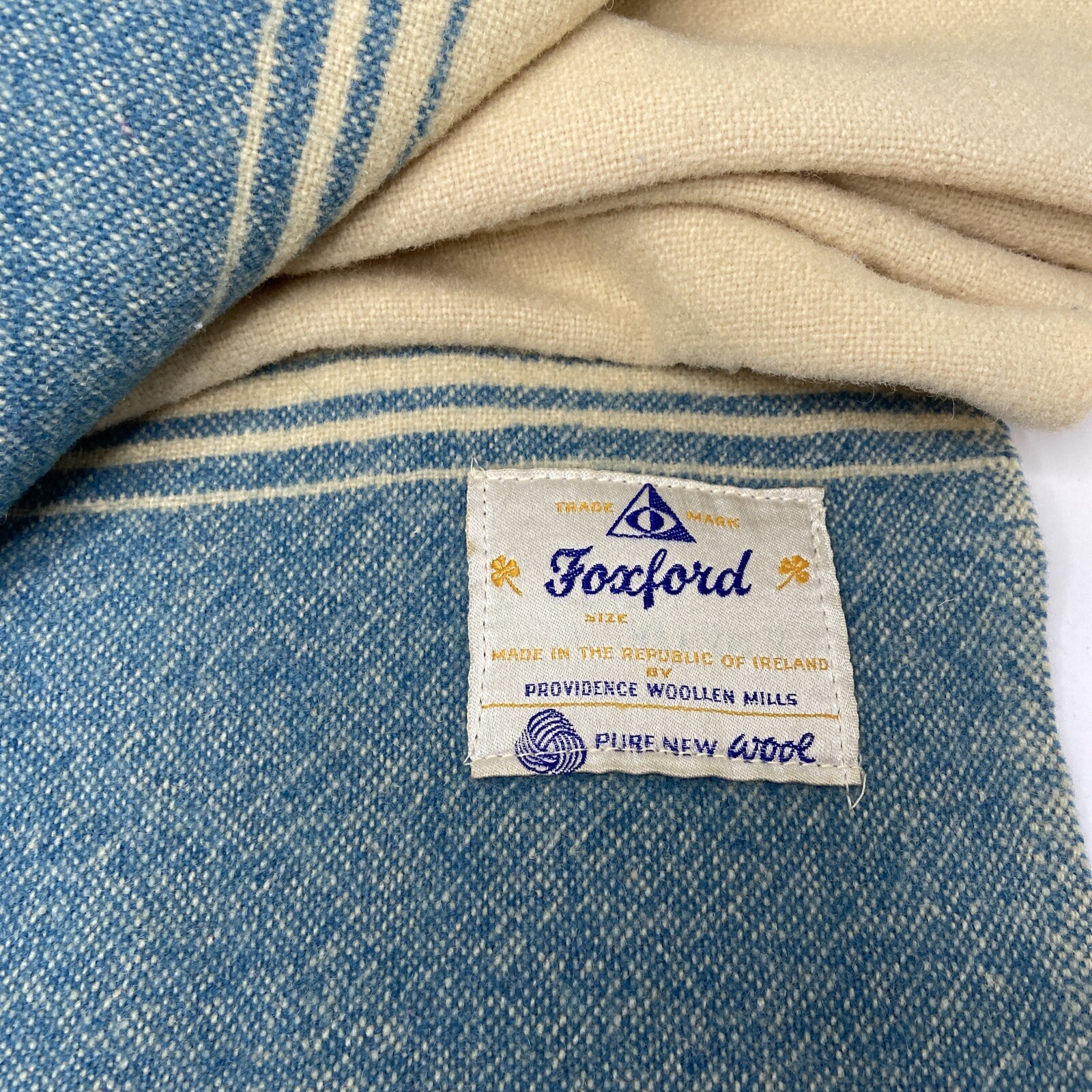 Vintage Foxford Mill Irish Wool Blanket Cream & Blue 79 X 90 READ eBay