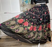 1990s Cotton India Skirt Black With Colorful Paisley Size Small Drawstring