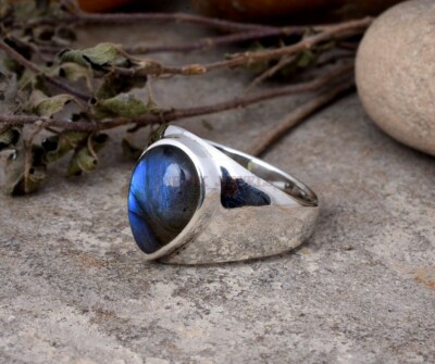 Natural Labradorite Gemstone with 14K White Gold Plated Silver