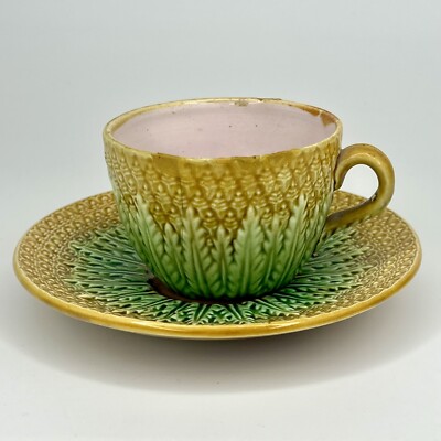 c. 1880s Antique Majolica Pineapple Tea Cup & Saucer pineapple w