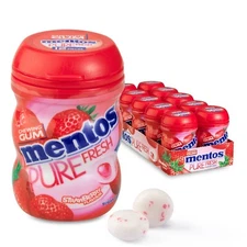 Mentos Gum Bulk Strawberry | Mentos Pure Fresh Chewing Gum | 10 Small Jars