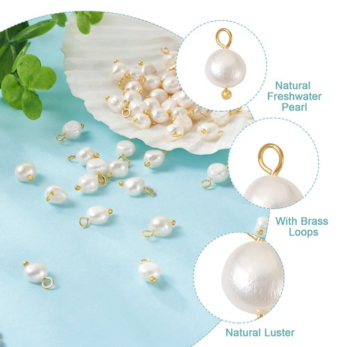 100pcs Natural Cultured Pearl Charms White Beads Dangle Pendant with Golden Hook - Picture 4 of 6