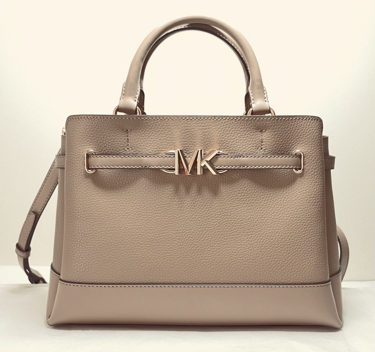Michael Kors Reed Large Belted Camel Pebbled Leather Satchel - Main Image