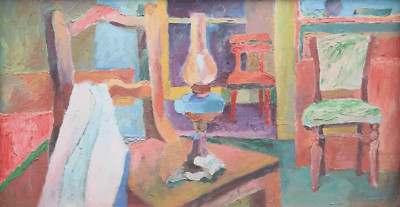  Interior with Three Chairs and Kerosene Lamp  | Painting by Leo Vanis