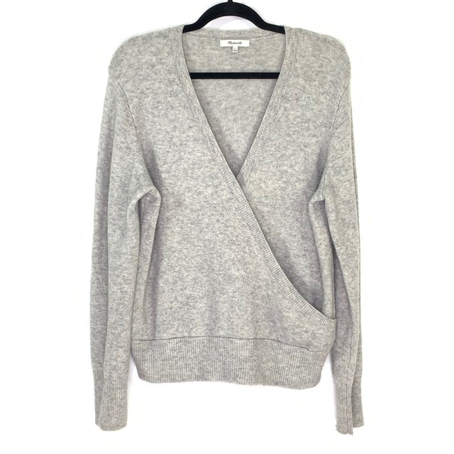 Madewell Wrap Front Pullover Sweater Sz Large Coziest Yarn marled gray | eBay