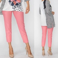 Ic Collection By Connie K slim high rise stretch button trim cropped pants rose