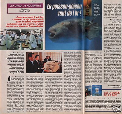 Presseschnitt Clipping 1990 Le Fugu der Fisch Gift (1 Seite 1/2)