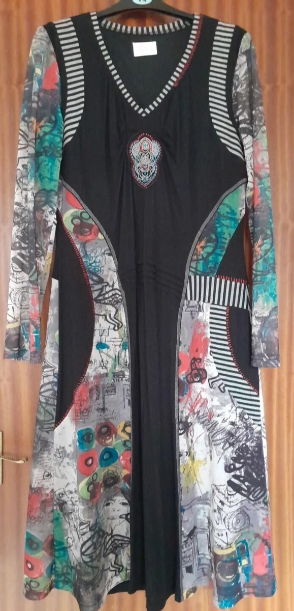 Libra Multicolour Graffiti Print Midi Dress Size 14 Unusual VGC