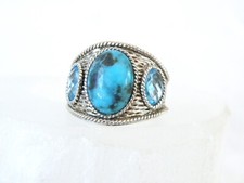 Large Sterling Silver 925 Turquoise Blue Topaz Ring Size 9.5