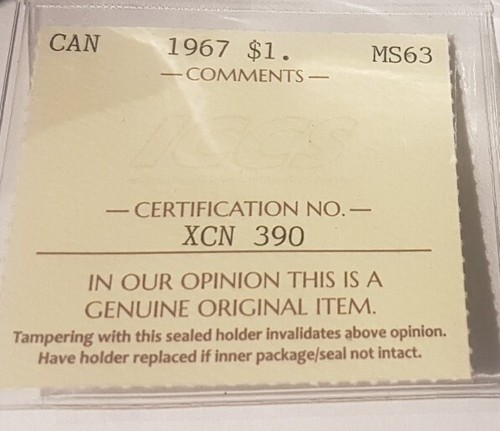 Canada 1867 - 1967 80% Silver Coin Graded ICCS MS-63 - Picture 3 of 3