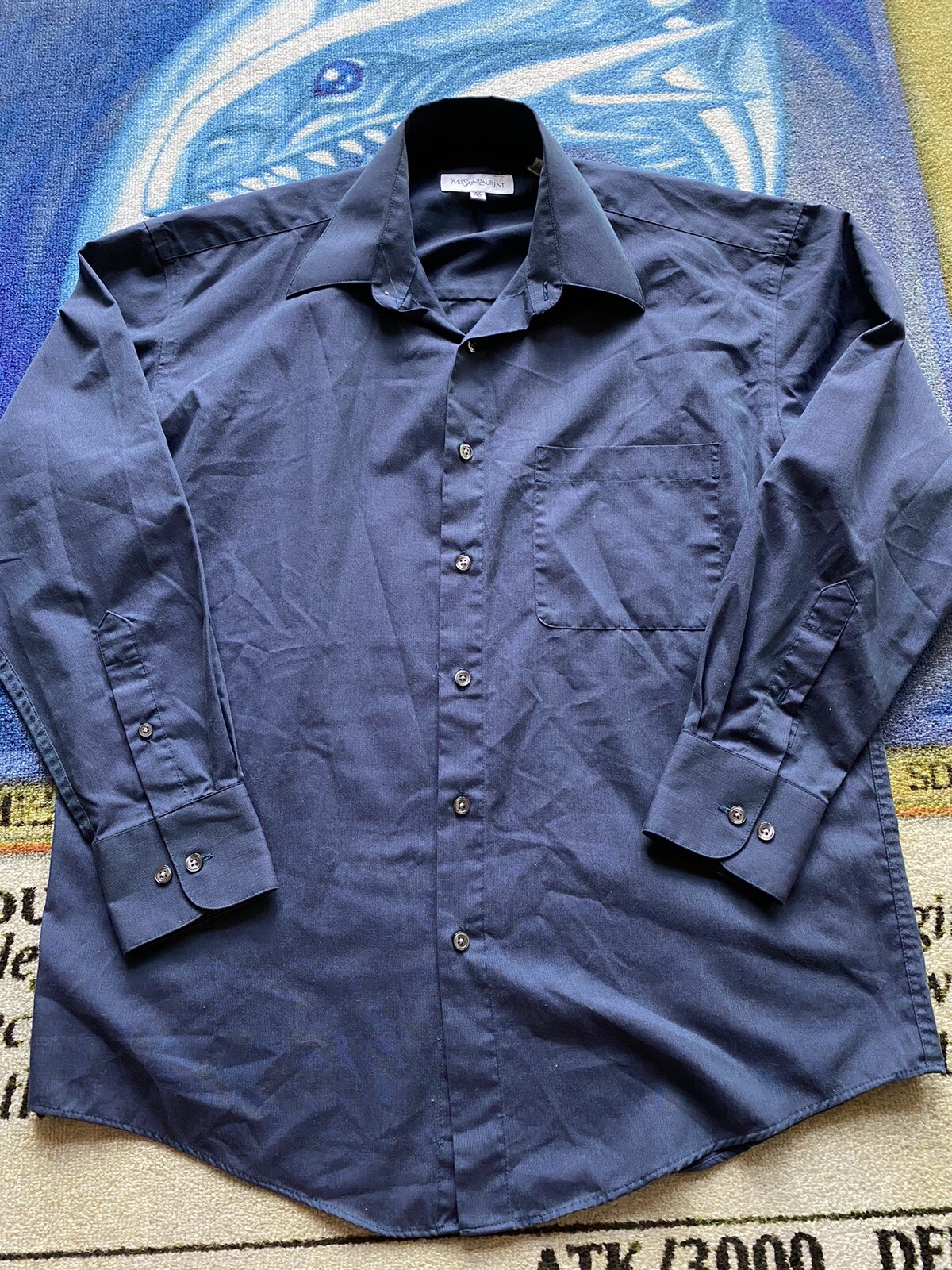 YSL Yves Saint Laurent Camicia Blu con Bottoni Uomo Taglia 15 5 XL Logo Designer