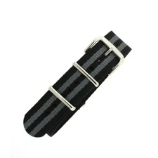 Nylon Watch Band One Piece Sport Grey Black Stripe 20mm 22m Weekender SIL BUCKLE