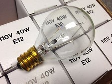 25 Pack, New Globe Light Bulb, 40W/110V, E12 Candelabra type base, clear,