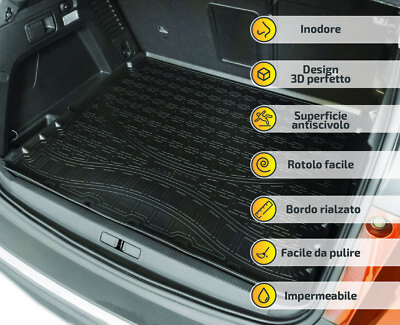 Vasca Baule In TPE Per Dacia Duster 4WD 2017-2023 – Bordo Alto 4 Cm, Antiscivolo, Inodore, Protezione Su Misura Per Bagagliaio