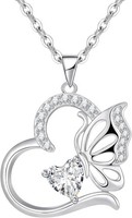 Halskette Damen Silber 925 Geburtsstein AnhäNger Schmetterling Schmuck Geschenk