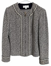 St. John Collection Black/Ivory Tweed Full Zip Jacket Women s Size 6