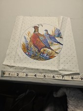 Game Birds Picture Patch Circles Pheasant Cotton Fabric Panel Blue Left Facing