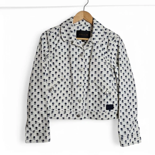 Giacca jeans Coach donna Badlands floreale bianco denim taglia M preppy costiera