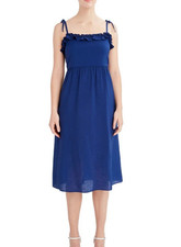 Womens Large Sleeveless Fit & Flare Dress Adjustable Tie Straps Slide Zipper BCB