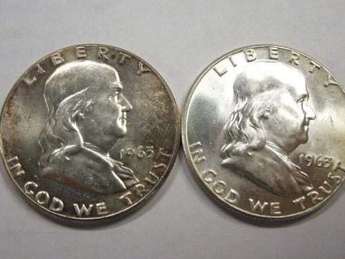 Uncirculated 1963 Franklin Half Dollars Two Coins